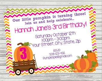 Pumpkin Patch Birthday Invitation. Girl and Boy version available.