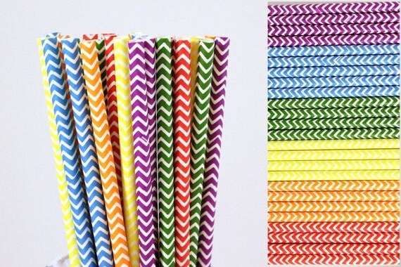 Rainbow Chevron Paper Straws Mix-Rainbow Straws-Chevron Straws-Red Straws-Orange Straws-Yellow Straws-Green Straws-Blue Straws-Purple Straws Il_570xn