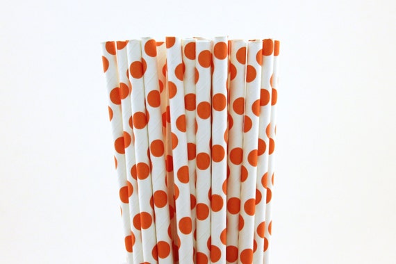 Tangerine Polka Dot Paper Straws-Tangerine Straws-Polka Dot Straws-Party Straws-Mason Jar Straws-Wedding Straws-Cake Pop Sticks-Paper Straws Il_570xn