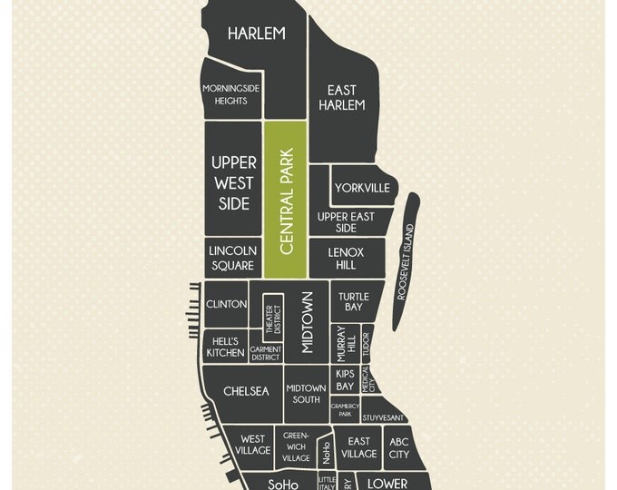 Manhattan Map, Manhattan Neighborhood Map, Manhattan Minimalist Map