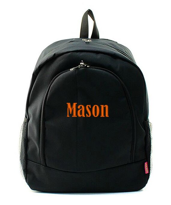 Personalized Backpack Monogrammed Bookbag Solid Black Boys