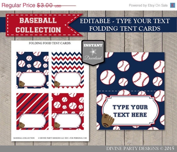 SALE INSTANT DOWNLOAD Baseball Folding Food by DivinePartyDesign