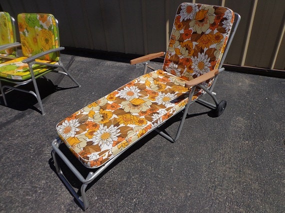 1960s 70s Vintage Orange Flowered, Retro Patio Chair Cushions