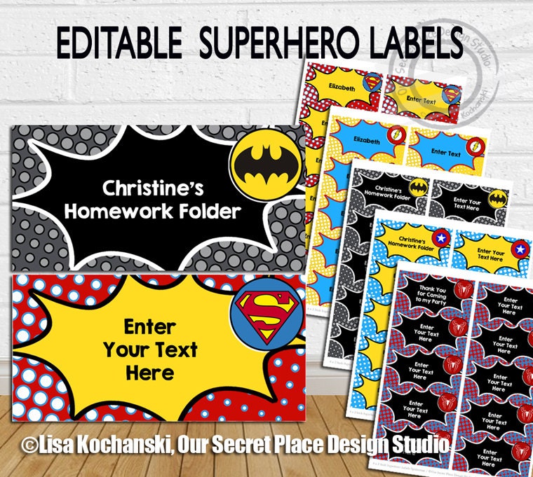 instant download editable superhero labels by oursecretplace