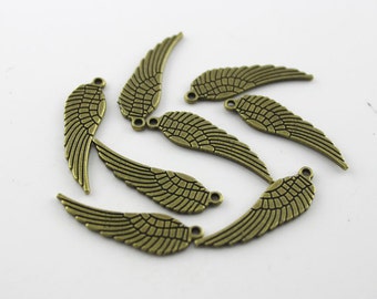 25 pcs 9x30mm Antique bronze Angel Wing Pendants