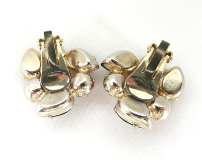 Juliana D&E Amber Brown Rhinestone Earrings, Vintage Gold Tone Clip-on Earrings Evening Wear