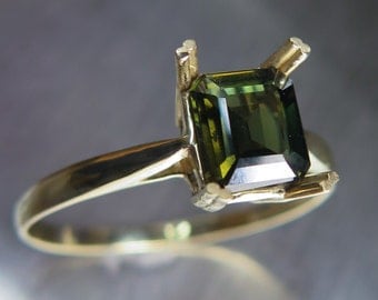 1.20ctc Natural Rare Kornerupine pleochroic three colours green brown engagement ring 9Carat .375 yellow gold all sizes