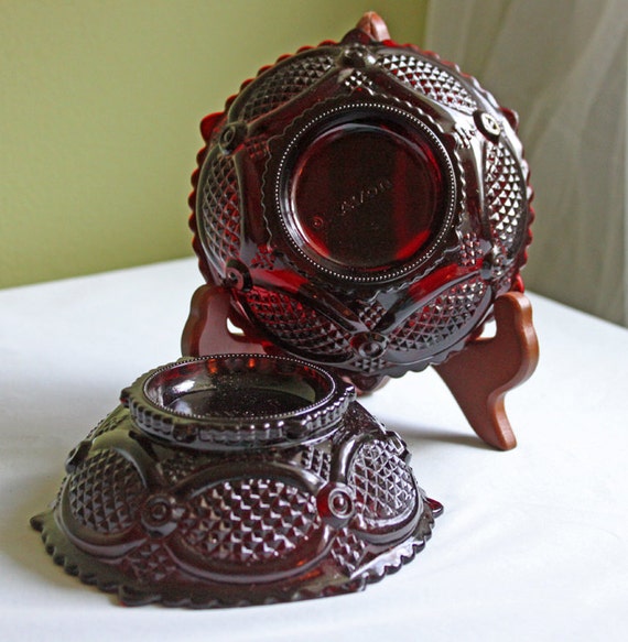 Avon Cape Cod Collection. Ruby Pressed Glass Berry Bowls or