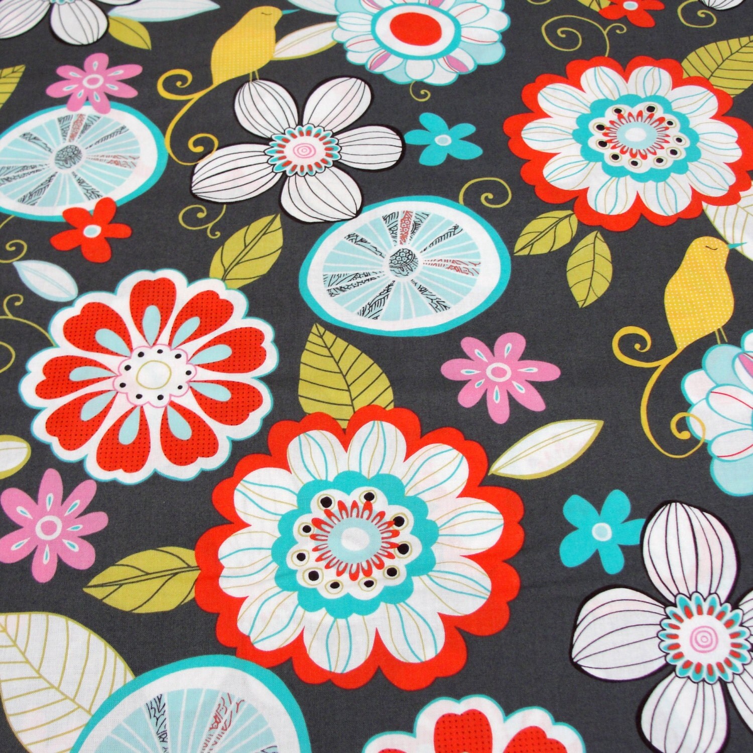 Patchwork Quilting Fabric Michael Miller Tweet Birdie Dk Grey