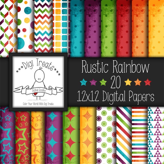 30 OFFRustic Rainbow Digital scrapbook paper. scrapbooking