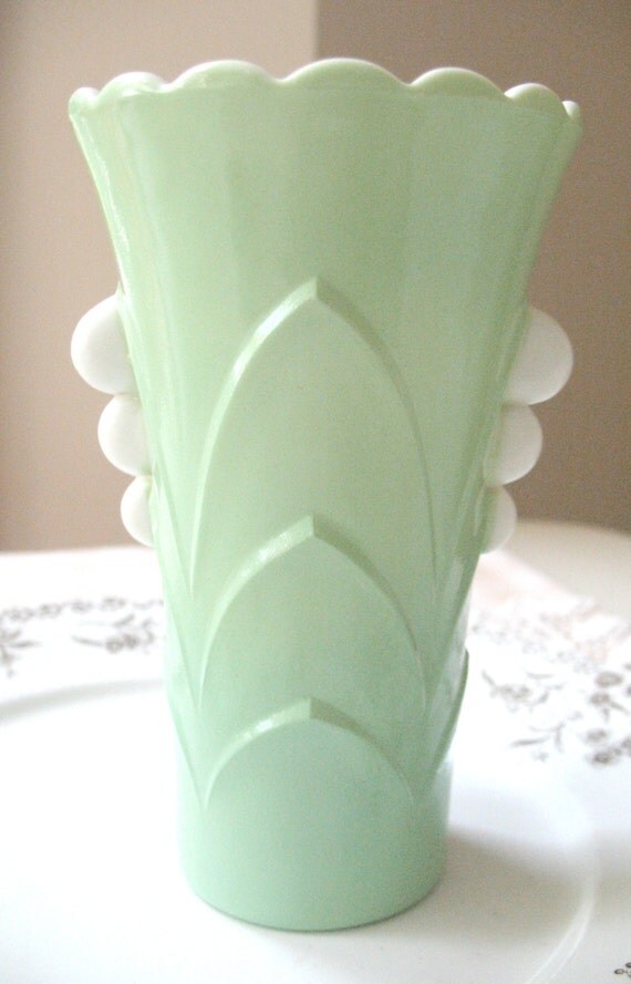 SALE Vintage Green Milk Glass Vase