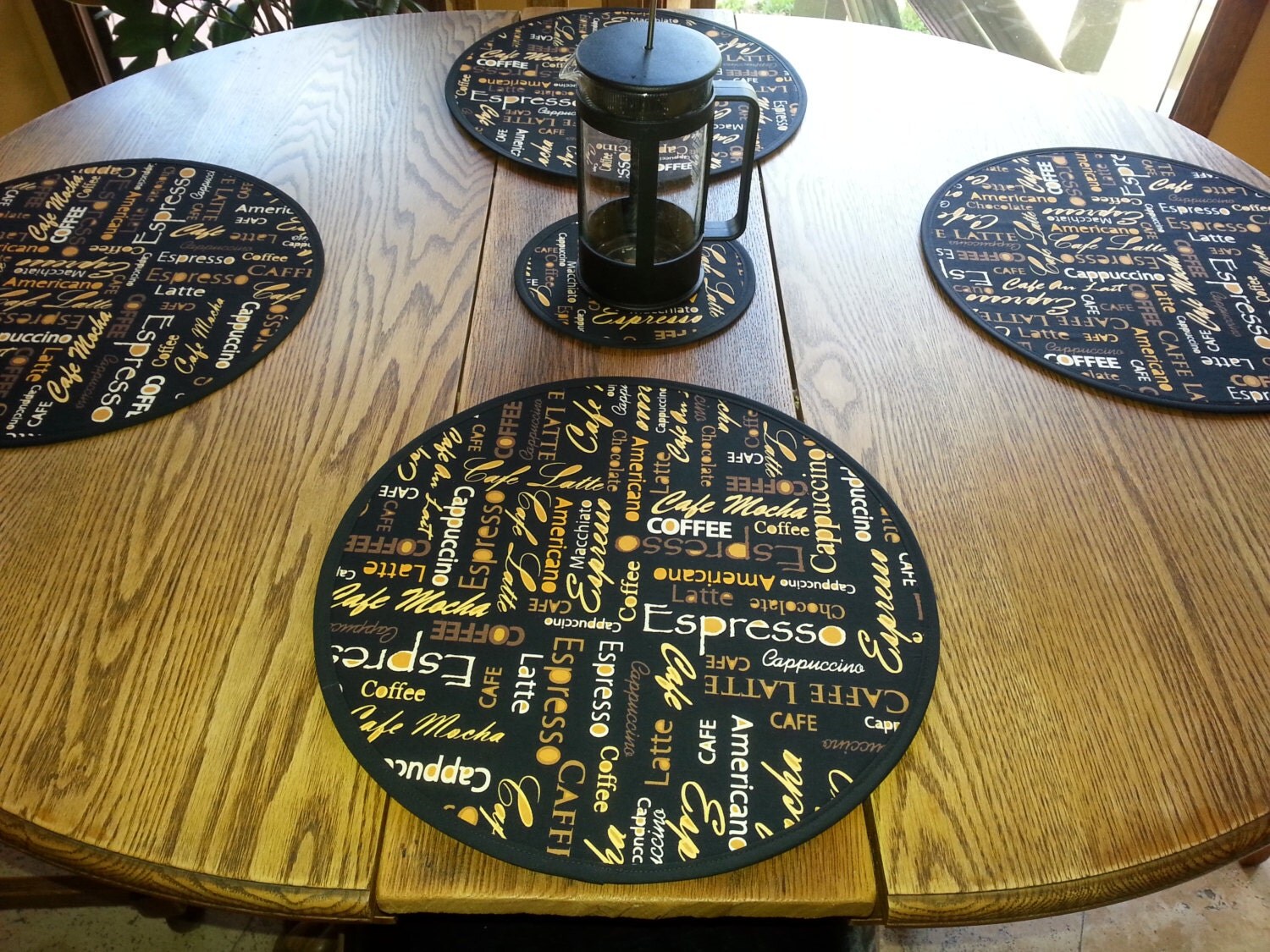 6 Round Coffee or Wine Themed Placemats by HomespunPlacemats