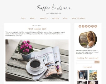 Premade Blogger Template Theme - Coffee & Linen