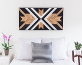 Reclaimed Wood Wall Art, White Black and Gold Modern Design, Native American Style