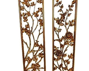 Syroco Oriental Flower Wall Plaques over 3 Feet Tall c1955