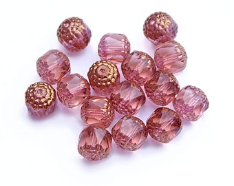 Pink Bronze 10mm Faceted Cathedral Czech Glass Beads x 6
