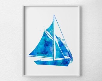 Sailboat Art, Sailboat Print, Nautical Decor, Nautical Nursery, Watercolor Sailboat Print, Nautical Print, Nautical Sailboat Art, 0383