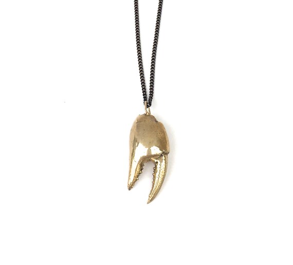 Crab Claw Necklace Faceted Brass Curb Chain Bronze Cast