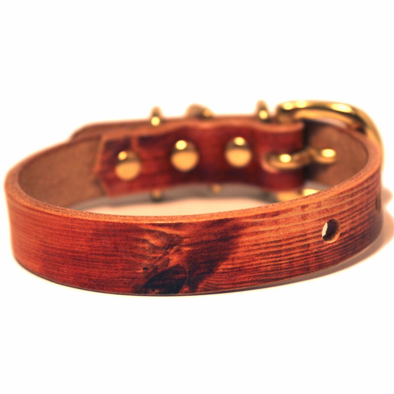 Japanese Graphic 5/8inch width leather small dog collar wooden