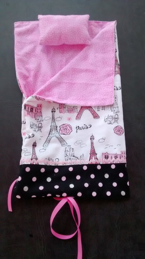 18 inch Doll Sleeping Bag Pillow Paris Theme Pink