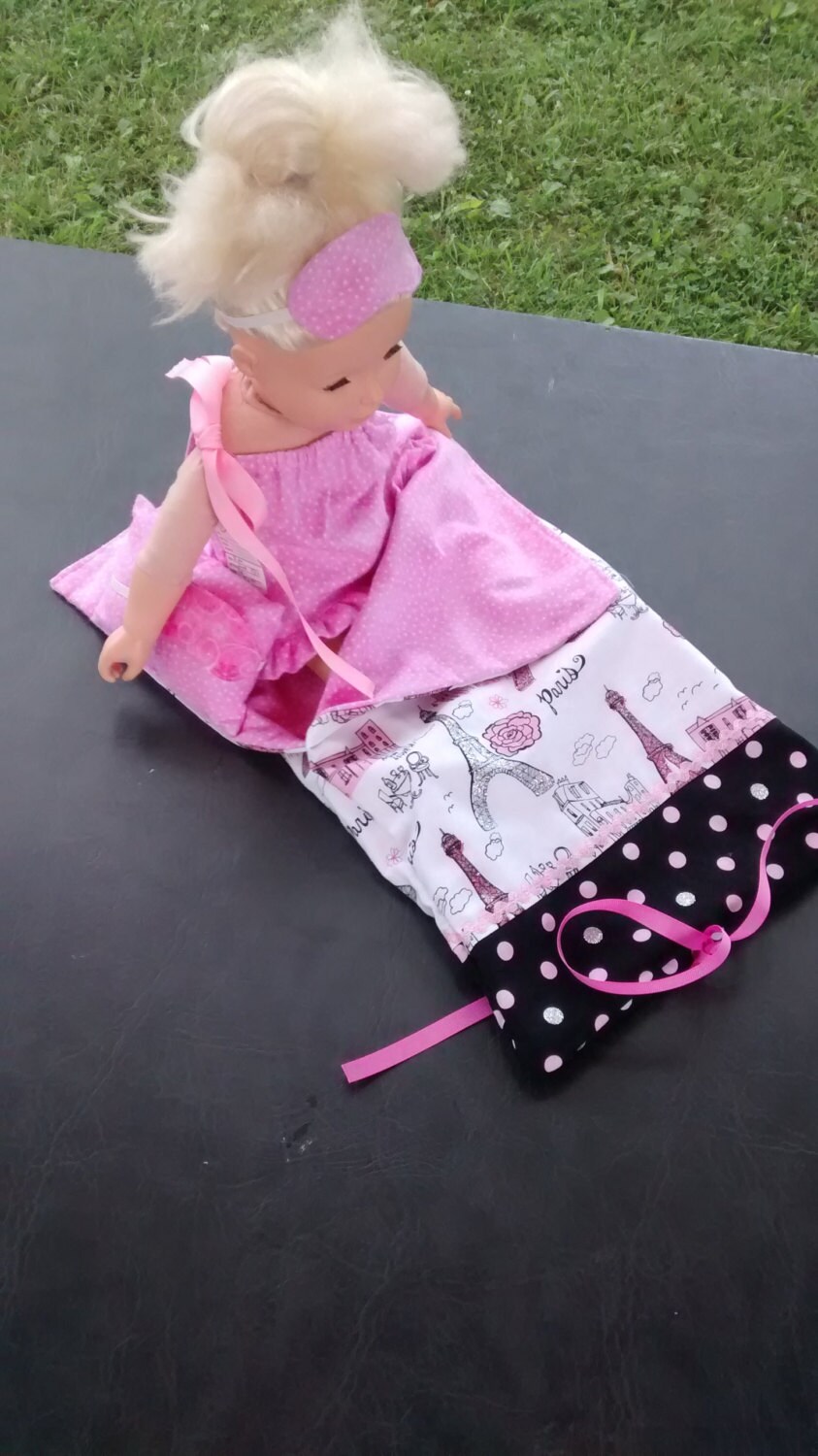 18 inch Doll Sleeping Bag Pillow Paris Theme Pink