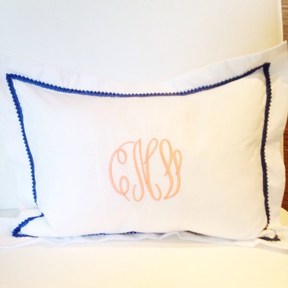 Monogram Boudoir Pillow Sham with Mini Pom Pom by SouthernLinen