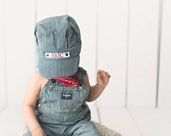 PERSONALIZED Train Hat, red bandanna, Train Costume, Toddler Train Hat, Train Birthday, Train Engineer Costume, Train Hat, Train Invitation