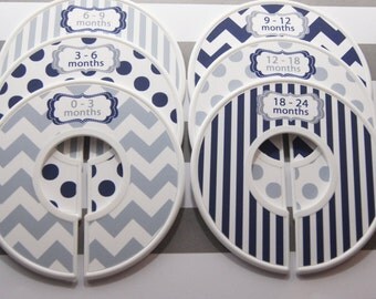 Custom Baby Closet Dividers Navy Nursery Gray Nursery Chevron Stripes Dots Clothes Organizers Baby Shower Gift Baby Boy Gift CD310C