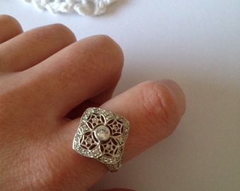 Vintage Art Nouveau Sterling Silver CZ Ring