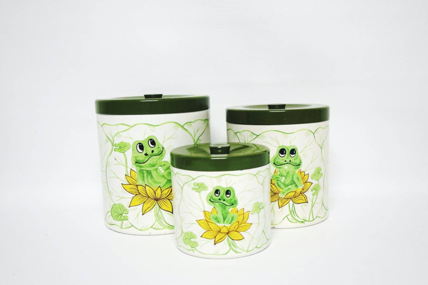 Sears Frog Canister Set Neil the Frog On a Lily Pad / Set of 3