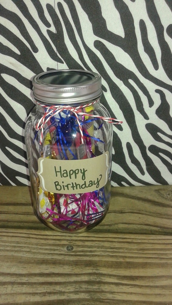 Mason Jar with Happy Birthday Label Full of by melissatreasure