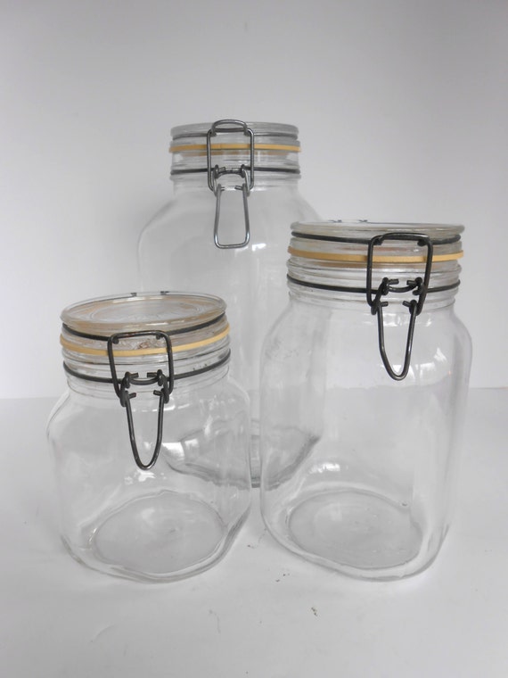 Italian Glass Storage Jars with Rubber Seals by borninabarnvintage