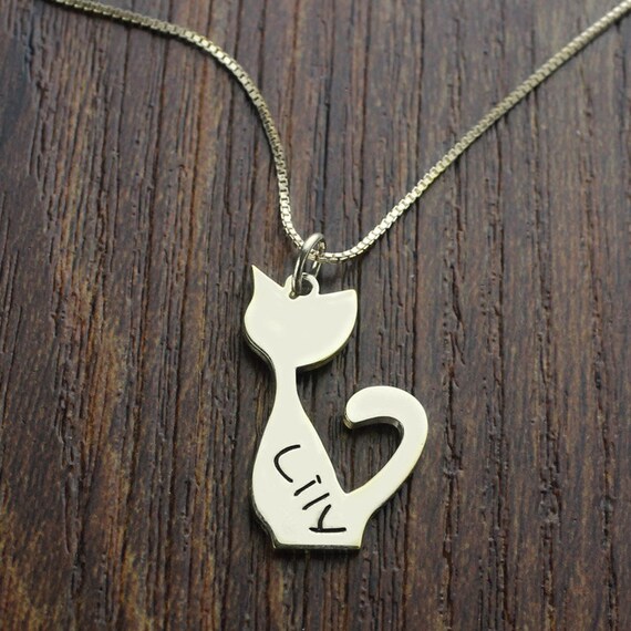Cat Memorial Necklace with Name Engraving by NameplateNecklace