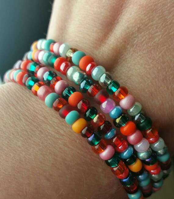 Rainbow Beaded Bracelet Beaded Jewelry Wrap by HoneySweetJewelry