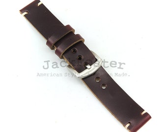 Leather Watch Strap Horween Burgundy Chromexcel Engraved Thumbnail Buckle