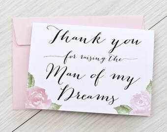 Thank you for raising the man of my dreams wedding card - woman of my dreams, card to mother-in-law, card to father-in-law, card to in-laws