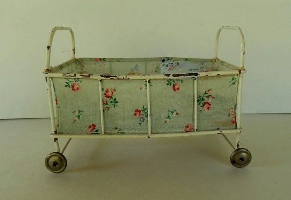 antique doll crib with wheels