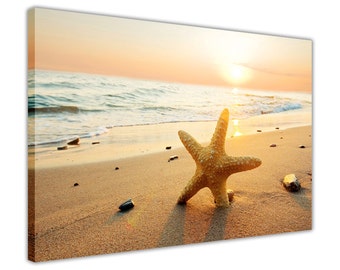 Holiday Beach 3D Window Bay View Framed Canvas Pictures Wall