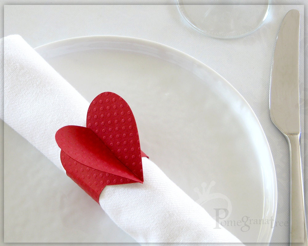 Red Heart Paper Napkin Rings Party Decorations