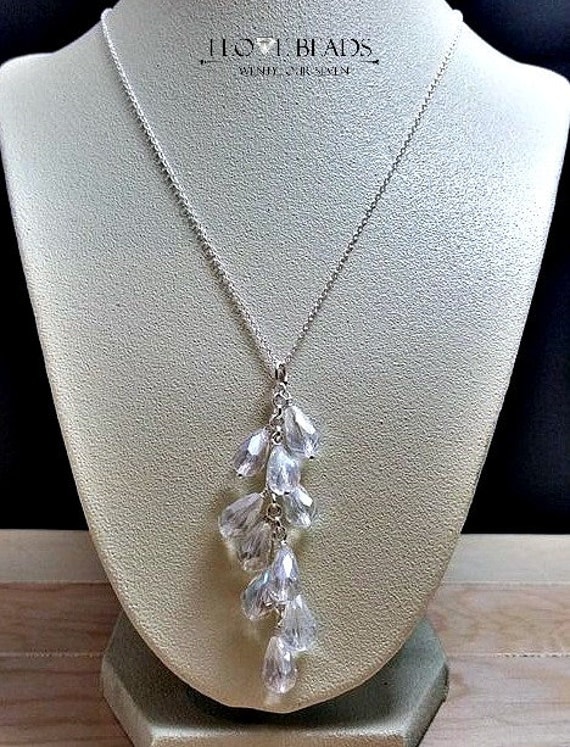 Clear crystal teardrop necklace waterfall teardrop necklacecrystal