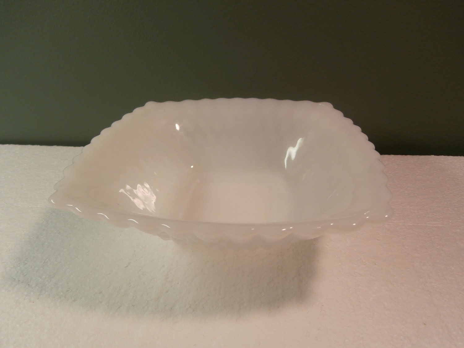 Vintage Diamond Pattern Milk Glass Candy Dish Square Haute Juice