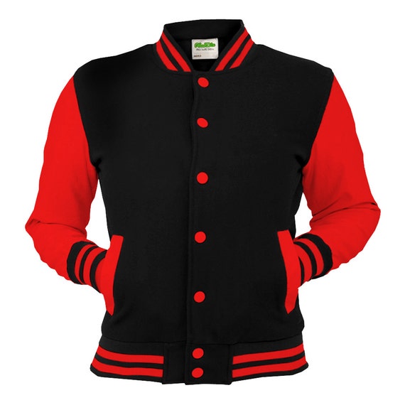Black Varsity Jacket With Red Sleeves College Letterman Coat