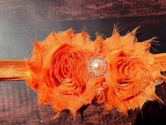 Orange Frayed Flower headband, 4 sizes baby to adult, Girls headband, Chiffon Flower Headband, Teen headband, Baby Headband