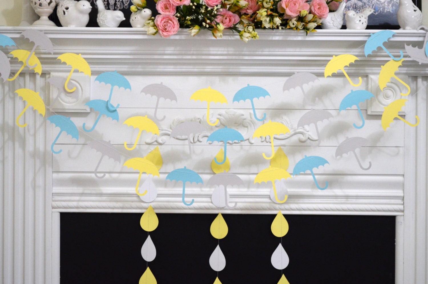 Umbrella Raindrop garland baby shower bridal by DCBannerDesigns