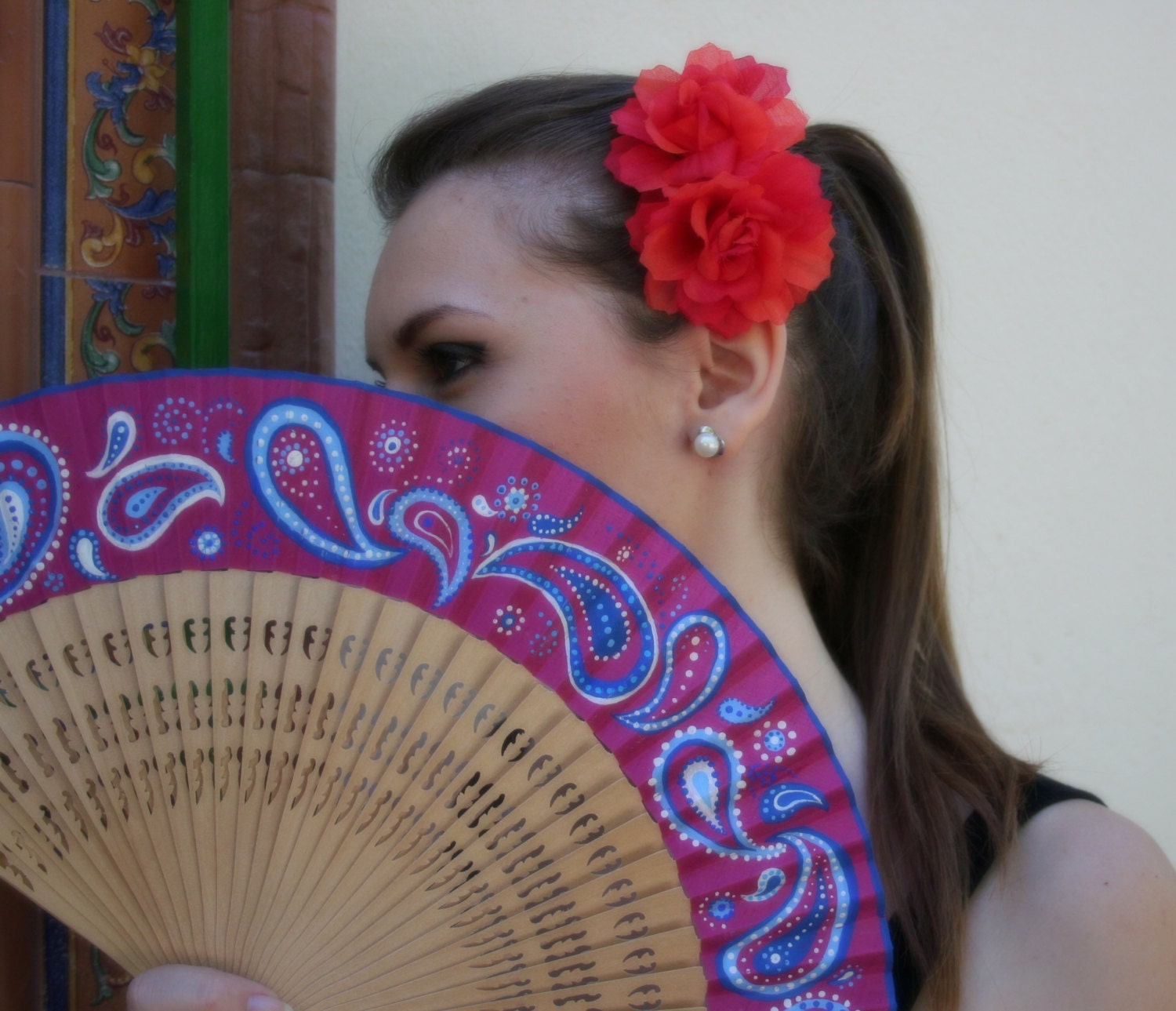 Spanish fan. Hand painted fan. Flamenco. Folding fan. Art
