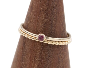 ruby ring, 14k solid yellow gold stack ring, set of 2, bead ring, rose gold, white gold, gold option