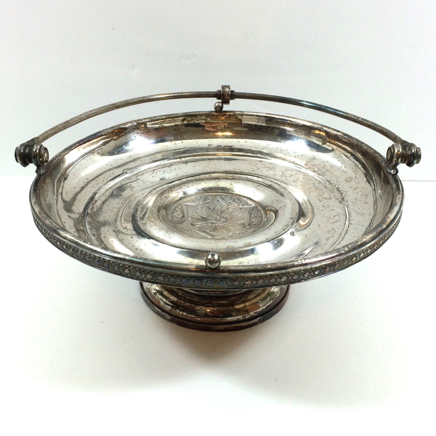 Antique Silver Plated Bridal Wedding Basket with Etched Design