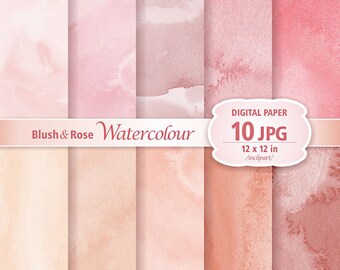 Blush & Rose Watercolour Digital Paper Clip Art. Set of 10 JPG watercolor backgrounds / digital papers. Printable. Instant download.
