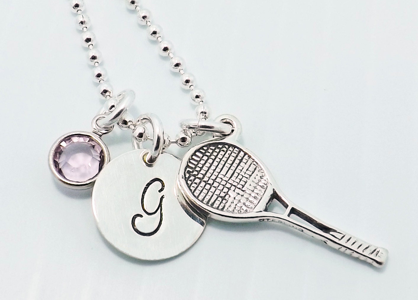 Tennis Initial Charm Necklace Tennis Player Necklace Tennis