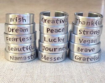 Thumb Ring Personalized Mantra Adjustable Rings, Hand Stamped Ring, Mantra Ring, Wrap Ring, Thumb Ring, Inspiration Ring, Gift Idea